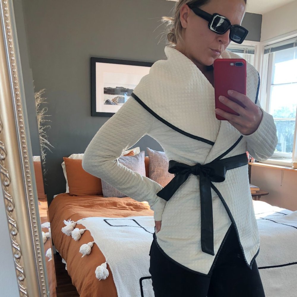 Cozy wrap cardigan with leather belt